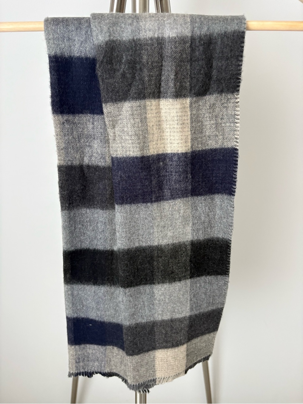 Men's Plaid Wool Scarf - Gray, Navy & Black